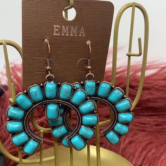 Western Turquoise and Copper Fishhook Earrings NWT - Picture 3 of 8